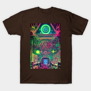 Neon Abstract Space Library T-Shirt